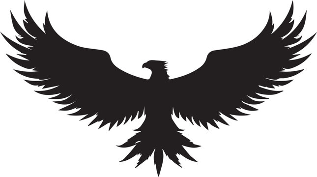 Silhouette vector illustration of a falcon or eagle with open wings and sharp claws in attack position.