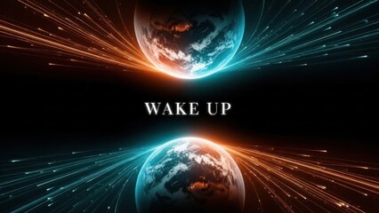 Fototapeta premium Cosmic wake up message with colliding planets