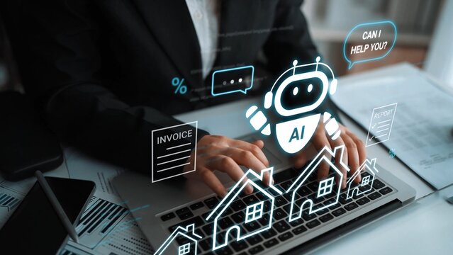 Digital Assistant Offering Help with Real Estate and Invoice Management in a Modern Workspace Using Artificial Intelligence Technology Gluon.