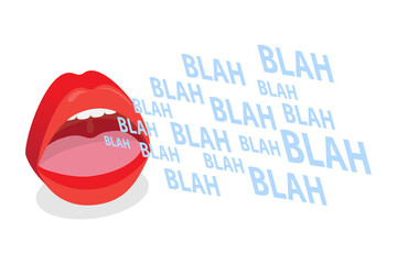 Fototapeta premium 3D Isometric Flat Illustration of Blah Blah Blah, Talking And Gossip Through The Mouth