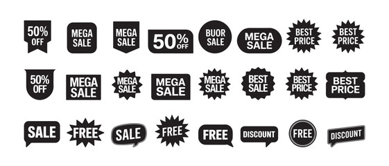 Fototapeta premium Sale and Promotion Badge Icons Set. E-commerce Sale Badges and Offer Icons, Black Sale Stickers and Discount Labels Collection. vector illustration eps 10