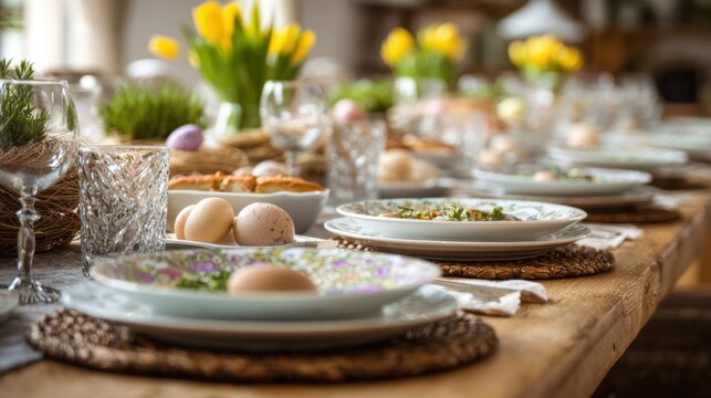 Family celebration around a beautifully arranged Easter table filled with springtime delights