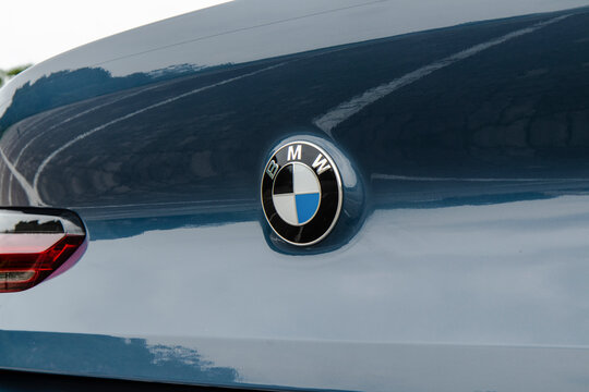 August 1, 2021, Seoul, South Korea - Close-up of a blue BMW 840i car with the BMW logo and taillight visible