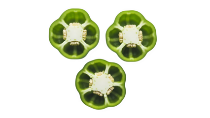 Microscopic view of three green algae cells isolated on transparent background