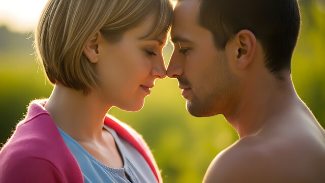 Romantic couple in love face to face