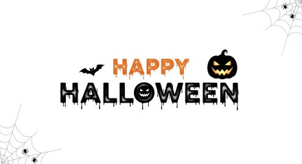 Fototapeta premium Happy halloween greeting with bats and jackolantern isolated on white background