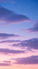 Fototapeta premium Twilight Sky with Stars and Clouds at Dusk, Serene Atmosphere, Soft Pink and Purple Hues