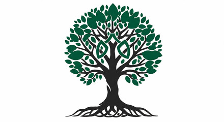 Fototapeta premium Stylized green tree with roots