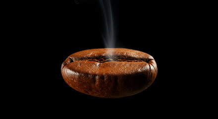 Steaming cup of coffee on dark background