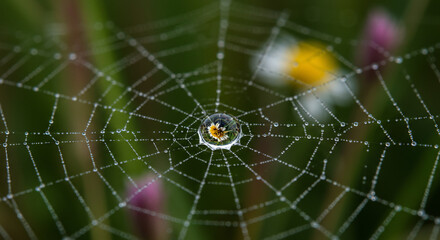 Spider in dew kissed web