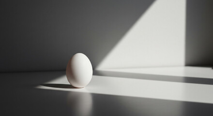 Single white egg in sunlight minimalist still life