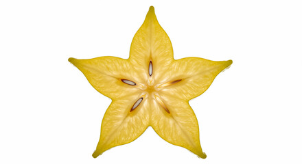 Single star fruit slice on white background