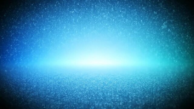 Blue-toned, abstract depiction of a vast expanse dotted with tiny lights, horizon glowing bright