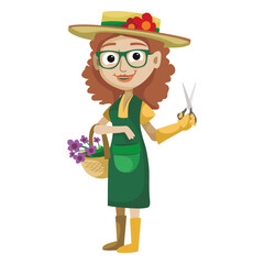 Young girl gardener cartoon © Vexels