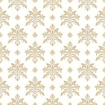 Abstract geometric seamless vector pattern. Stylized floral elements and simple geometric shapes in a damask style. Elegant  texture for wallpapers, backgrounds and page fill.