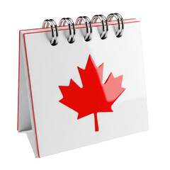 3d rendered calendar with canadian maple leaf isolated on transparent background