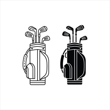 black and white illustration of a golf bag and golf clubs set