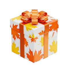 3d rendered autumn-themed gift box with bow isolated on transparent background