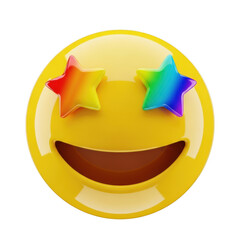 3d rendered happy face with stars isolated on transparent background