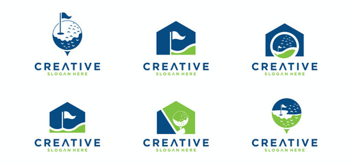 collection of golf sports logos, golf sports logos with a home concept