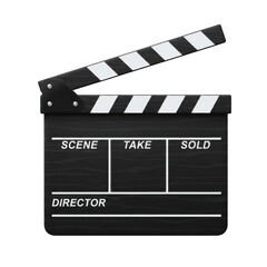 Fototapeta premium Classic black movie clapperboard for film production isolated on transparent background
