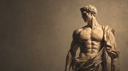 Heroic mythic figure in marble-inspired sculpture, signaling resilience and virtue