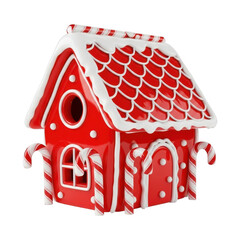 3d rendered gingerbread house with candy decorations isolated on transparent background