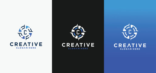 Compass logo design set, compass alphabet technology logo.
