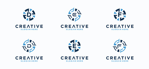 Compass logo design set, compass alphabet technology logo. © kingmakerz