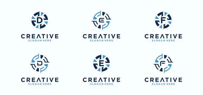 Compass logo design set, compass alphabet technology logo.