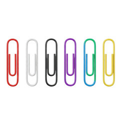 Collection of colorful paper clips arranged in a row isolated on transparent background