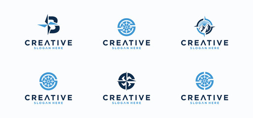 Compass logo design set, compass technology logo abstract vector