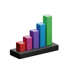 Colorful 3d bar chart showing upward growth isolated on transparent background