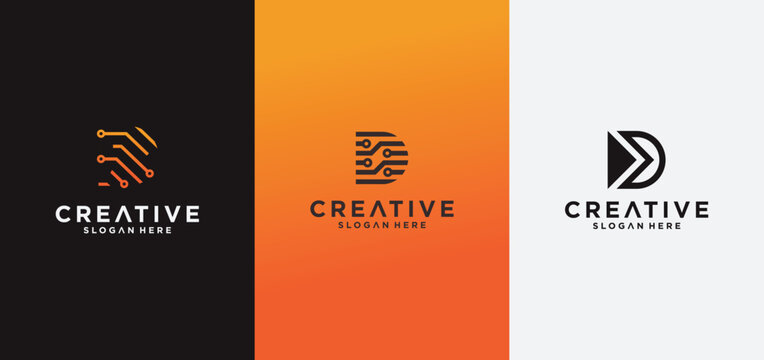 Abstract monogram logo design set of letter D, with technology concept.