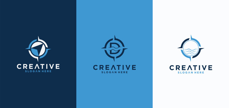 Compass logo design set, compass technology logo abstract vector