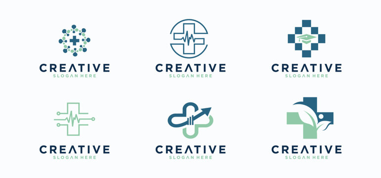 Health Care Logo set. Medical health technology logo design template.medical cross logo design	