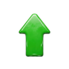 Glossy green upward arrow symbol isolated on transparent background