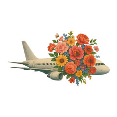 Fototapeta premium PNG Airplane adorned with vibrant flowers.