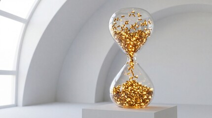 Hourglass with falling gold coins time is money concept