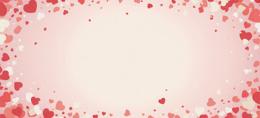 Valentines day card. Heart confetti falling over pink background for greeting cards, wedding invitation. 
