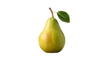 A single, ripe pear with a stem and leaf, showcasing its fresh, healthy, and natural qualities, isolated on a clean white background for versatile use