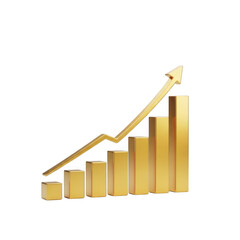 Golden bar chart with upward trend line isolated on transparent background