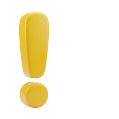 Bright yellow exclamation mark symbol isolated on transparent background