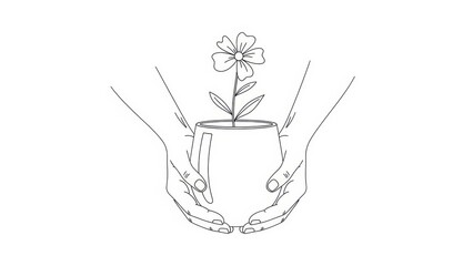Hands holding a potted flower, symbolizing growth, care, and new beginnings.
