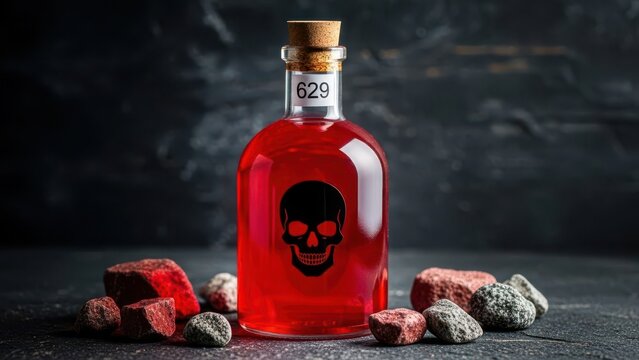 Vintage poison bottle with skull label
