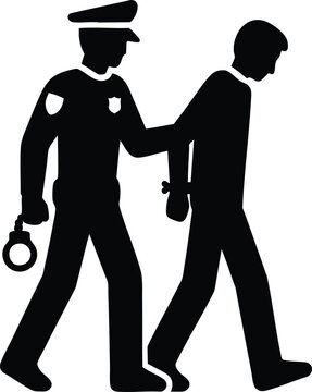 Police officer arresting a suspect with handcuffs silhouette vector illustration for law enforcement and justice concepts isolated on white isolated on white background