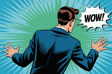 wow reaction man fear retro comic pop art 
