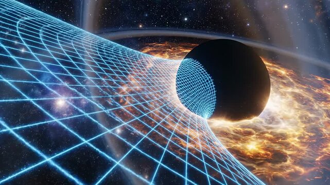 Stunning depiction of a black hole warping spacetime in the cosmos.