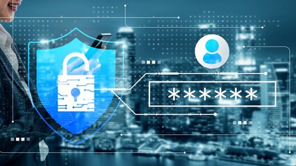 Secure Mobile Communication Concept with Lock Symbol and User Identity Overlay on City Skyline Background at Night Gluon.