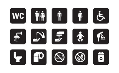 Set up icon information for the toilet or bathroom. Signs provide information about bathroom facilities and equipment